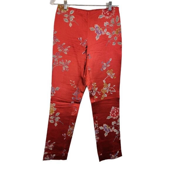 Vintage RALPH LAUREN Pants RL Collection Red Floral Silk Blend Slacks‎ Sz 4 Rare - Picture 1 of 15